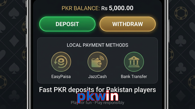 Deposit and withdrawal screen with PKR methods